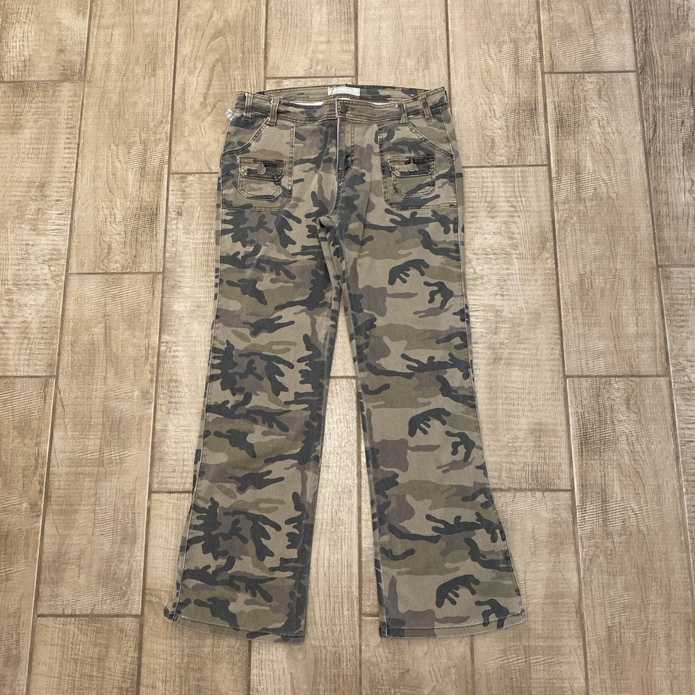 Duplex Jeans Women Camouflage Sz 14P Slight Flare Midrise Flap Pockets Y2K